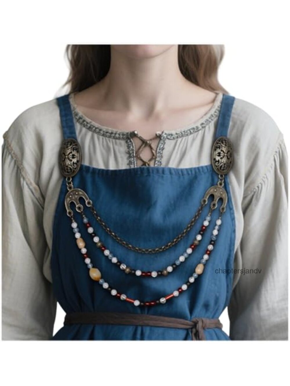 Viking Apron Brooch Cloak Clasp Set Metal Faux Crystals Medieval Costume
